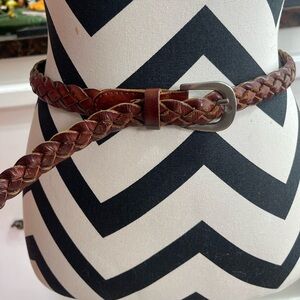 Vtg Class Club Brown Leather Belt Braided Woven Women Small Adjustable Preppy